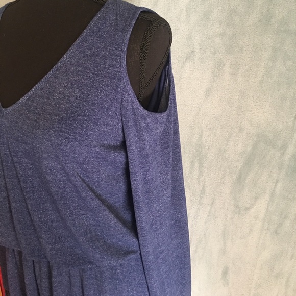London Times Denim Blue Cold Shoulder Dress Sz 4 - Picture 3 of 5